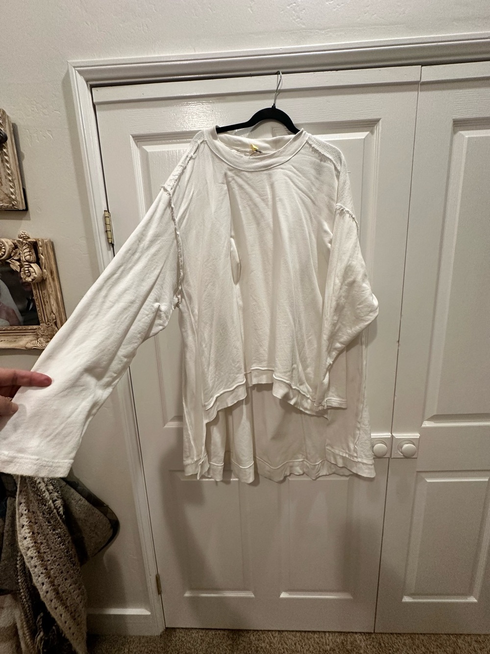 Free People Cream Lightweight Layered Long-Sleeve Sweatshirt